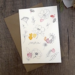 Carte et enveloppe Merci (églantine)