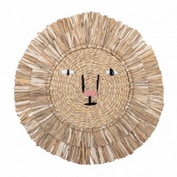 Tete de lion murale rotin