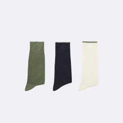 Trio de chaussettes unies piquées kaki/marine/ecru - 38/41