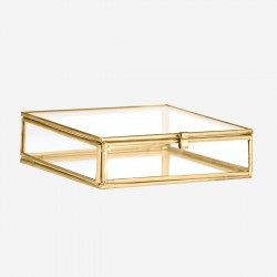 Mini boîte carré dorée en verre et métal