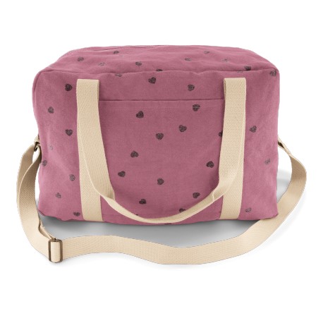 Sac à langer / de week-end violet petits coeurs noirs