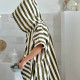 Poncho de bain rayé kaki et blanc