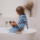 Poncho de bain rayé bleu grec et blanc