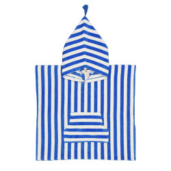 Poncho de bain rayé bleu grec et blanc