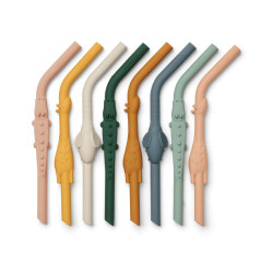 Lot de 8 pailles Animaux en silicone - Yellow mellow multi mix