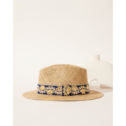 Chapeau Panama Galon bleu nuit et doré - M