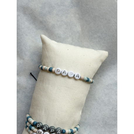 Bracelet PAPA fil - perles blanches