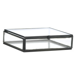 Mini boîte carré noire en verre et métal
