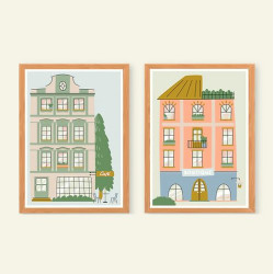 Kit de 2 peintures au numéro A4 - Les maisons
