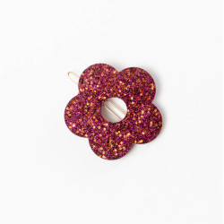 Barrette ronde fleur - Fuchsia chocolat