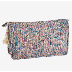Trousse de toilette matelassée fleurs indiennes mauve