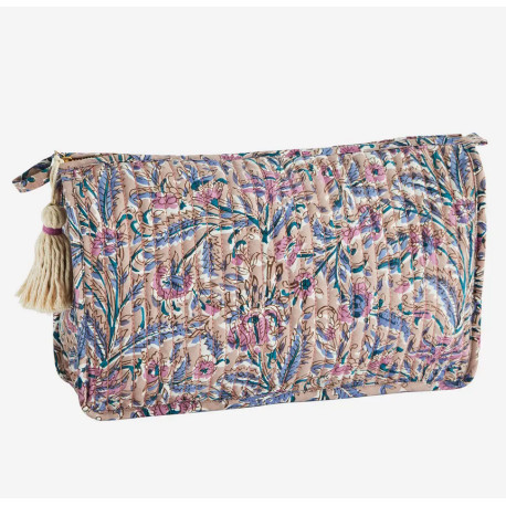 Trousse de toilette matelassée fleurs indiennes mauve