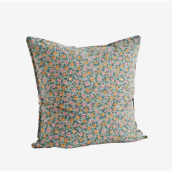 Coussin fleuri dusty green honey rose et son intérieur