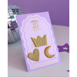 Trio de mini patchs - Coeur, couronne et lune dorés