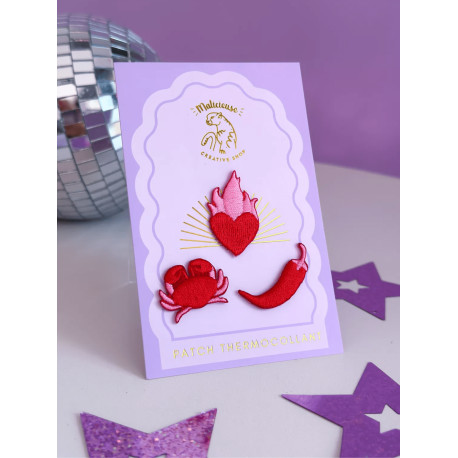 Trio de mini patchs - Piment, crabe et coeur enflammé