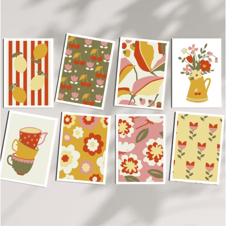 Kit de peinture au numéro 8 cartes - Rétro déco