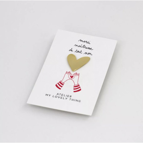 Pin's Coeur en laiton - Merci maîtresse