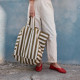 Sac cabas rayé - Olive/greige