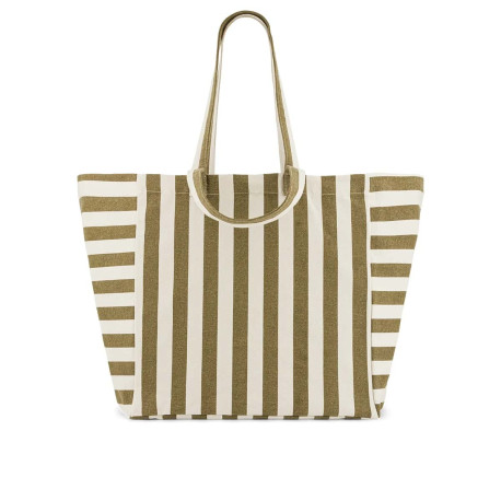 Sac cabas rayé - Olive/greige