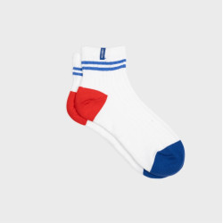 Chaussettes Mi-hautes - Blanc rayé rouge et bleu - Taille 41/46