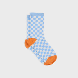 Chaussettes à carreaux - Beige et bleu clair - Taille 37/40
