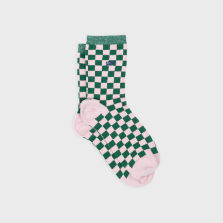 Chaussettes à carreaux - Vert et rose - Taille 37/40